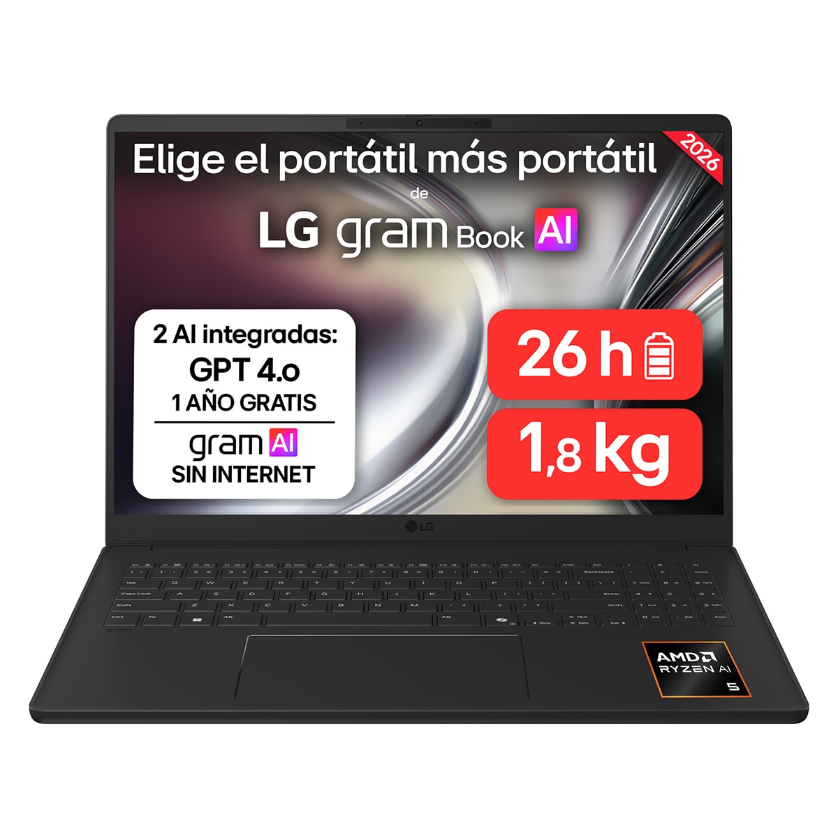 LG - Portátil LG gram Book 16UD55U-G.AX55BN, Ryzen AI 5-430, 16 GB, 512 GB SSD, 16", Sin Sistema Operativo.