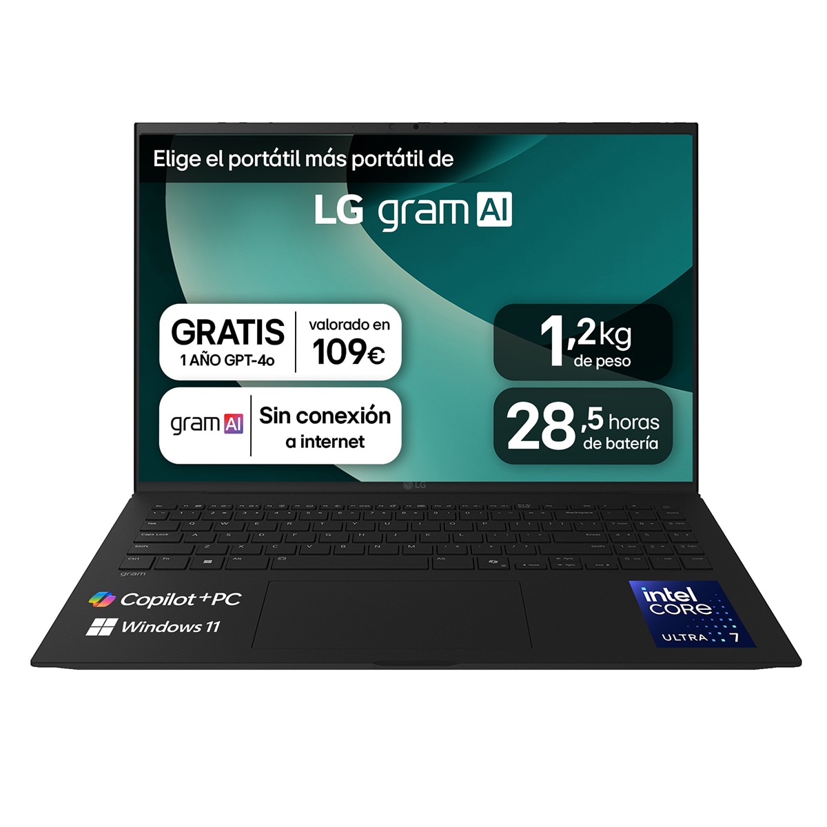 LG - Portátil LG gram 16Z90TL-G.AU88BN, Copilot+ PC, Intel Core Ultra 7-258V, 32 GB, 1 TB SSD, 16", W11.