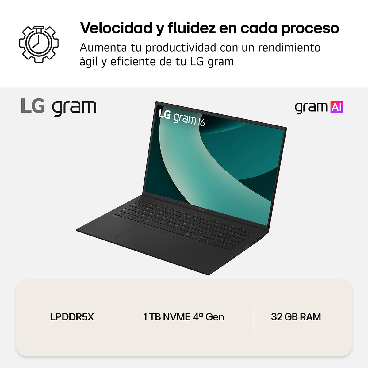 Portátil LG gram 16Z90TL-G.AU88BN, Copilot+ PC, Intel Core Ultra 7-258V, 32 GB, 1 TB SSD, 16", W11 - Negro carbón Negro carbón-9