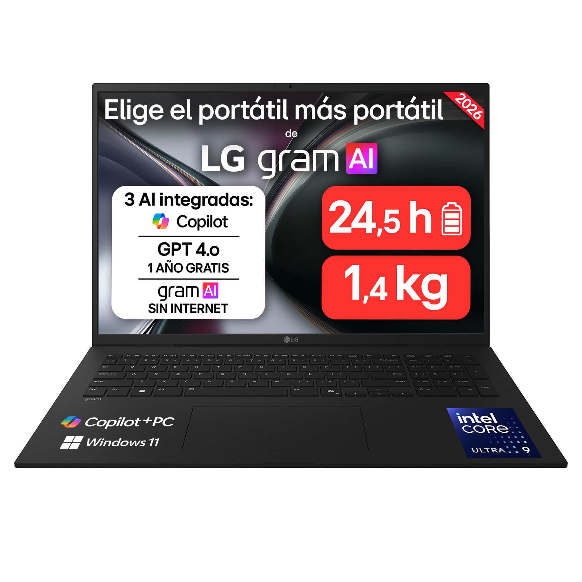 LG - Portátil LG gram 17Z90TL-G.AU99BN, Copilot+ PC, Intel Core Ultra 9 288V, 32 GB, 1 TB SSD, 17", W11.