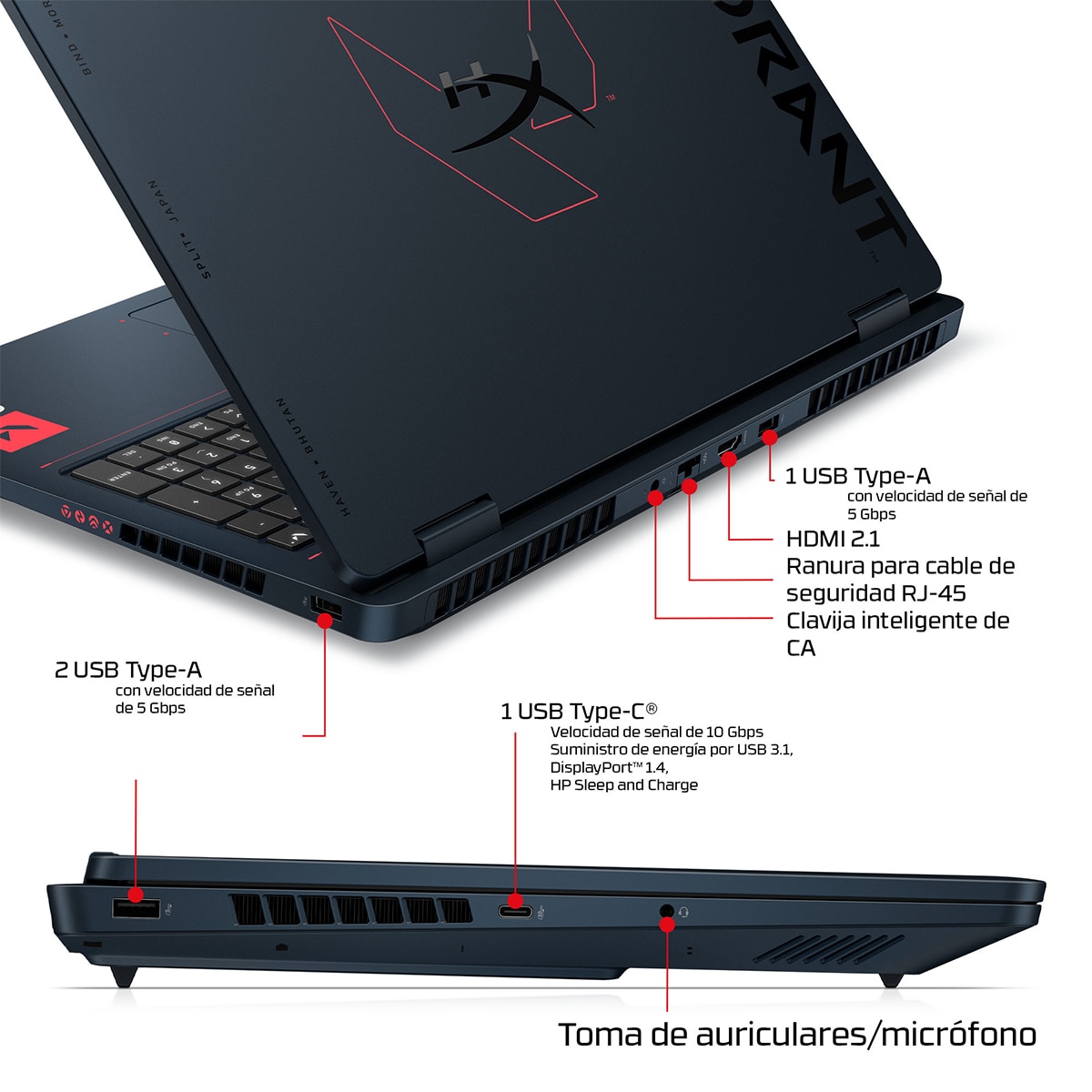 Portátil Gaming HP HyperX OMEN 16-ap1600ns (Edición Valorant), Ryzen 7-8745HX, 24GB, 1TB SSD, Nvidia GeForce RTX 5060 8GB, 16", W11 - Negro Negro-5