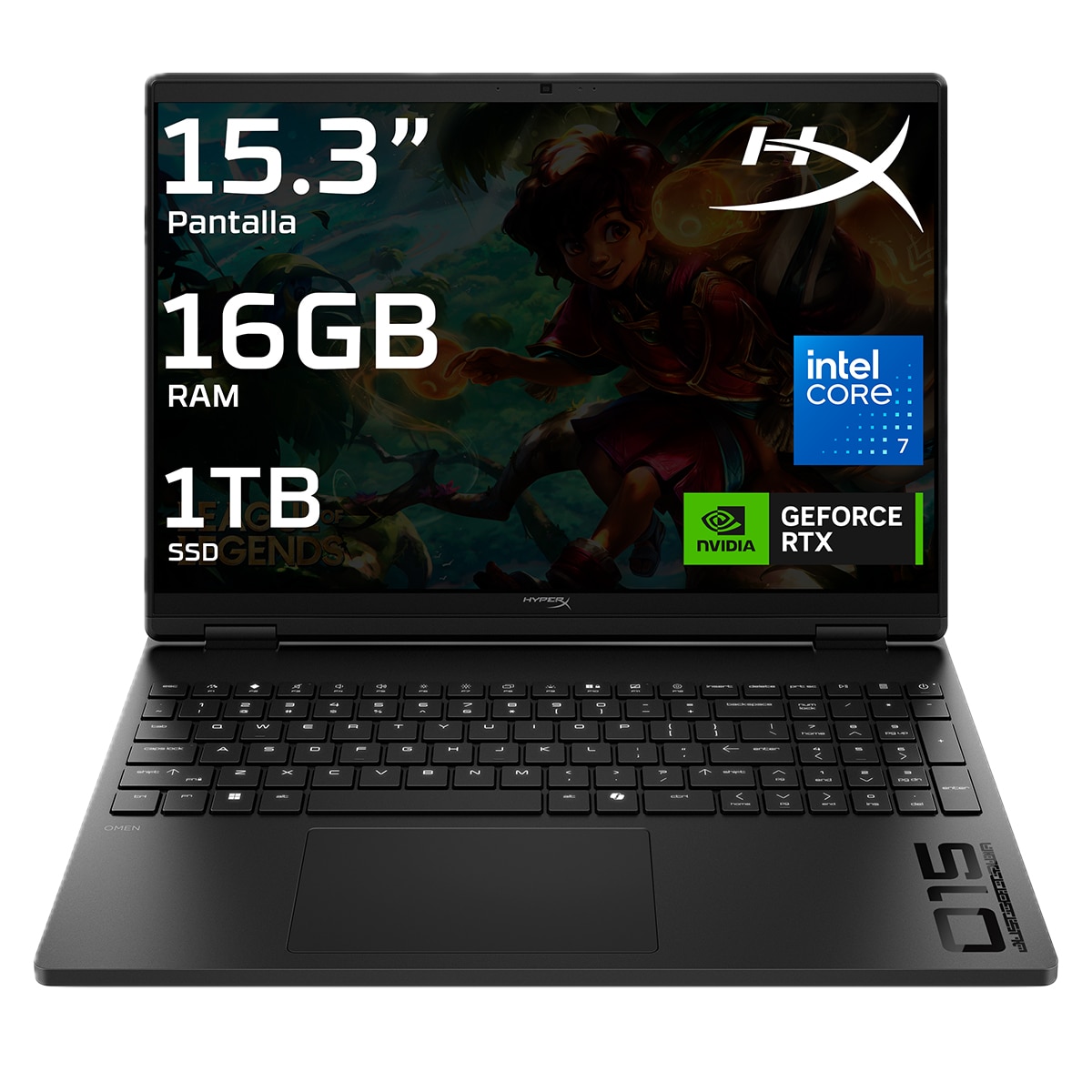 Portátil Gaming HP HyperX OMEN 15-ga0021ns, Intel Core 7 240H, 16GB, 1TB SSD, Nvidia GeForce RTX 5060 8GB, 15,3", W11 - Negro Negro-1