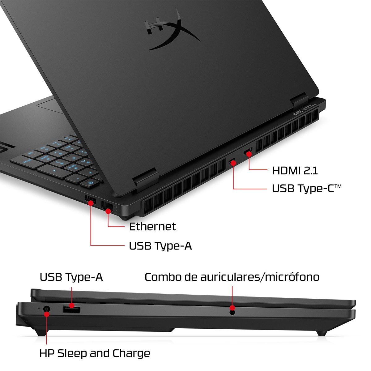 Portátil Gaming HP HyperX OMEN 15-ga0015ns, Intel Core 7 240H, 16GB, 1TB SSD, Nvidia GeForce RTX 5060 8GB, 15,3", Sin Sistema Operativo - Negro Negro-5