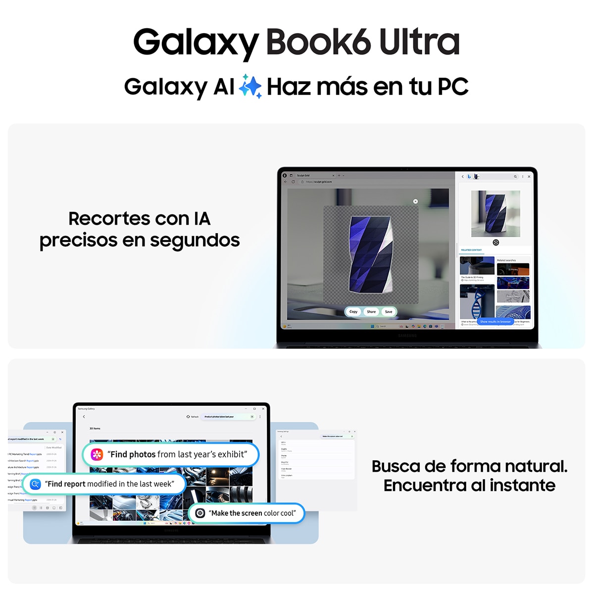 Portátil Samsung Galaxy Book6 Ultra, Copilot+ PC, Intel Core Ultra 7-356H, 32GB, 1TB SSD, Nvidia GeForce RTX 5060 8GB, 16", W11 - Gris claro Gris claro-11