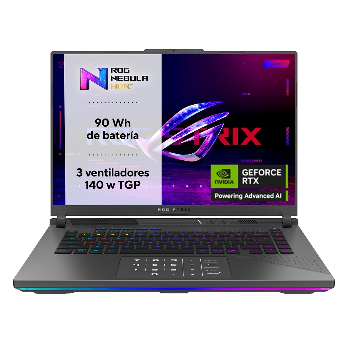 Portátil Gaming ASUS ROG Strix G16 G614FR-TS421, Ryzen 9-9955HX, 16GB, 1TB SSD, Nvidia GeForce RTX 5070 Ti 12GB, 16", Sin Sistema Operativo - Gris eclipse Gris eclipse-1