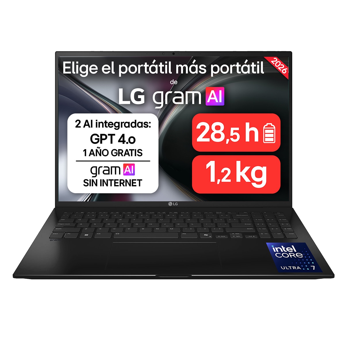 LG - Portátil LG Gram 16ZD90TL-G.AX85BN, Intel Core Ultra 7 - 258V, 32 GB, 512 GB SSD, 16", Sin Sistema Operativo.