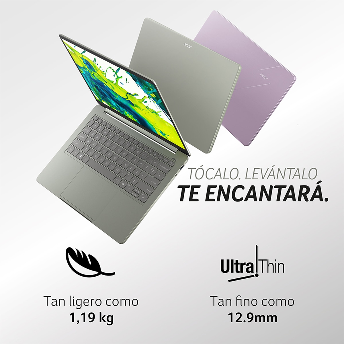 Portátil Acer Swift Air 14V, Intel Core 5 320, 8GB, 512GB SSD, 14", W11 - Verde / Plata Verde / Plata-3