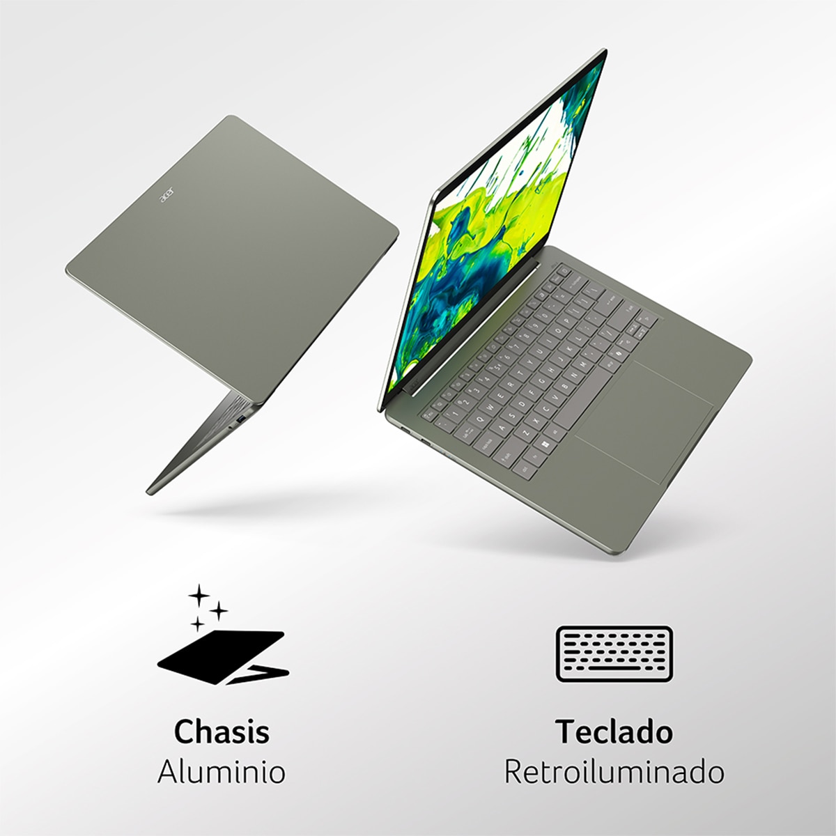 Portátil Acer Swift Air 14V, Intel Core 5 320, 8GB, 512GB SSD, 14", W11 - Verde / Plata Verde / Plata-4
