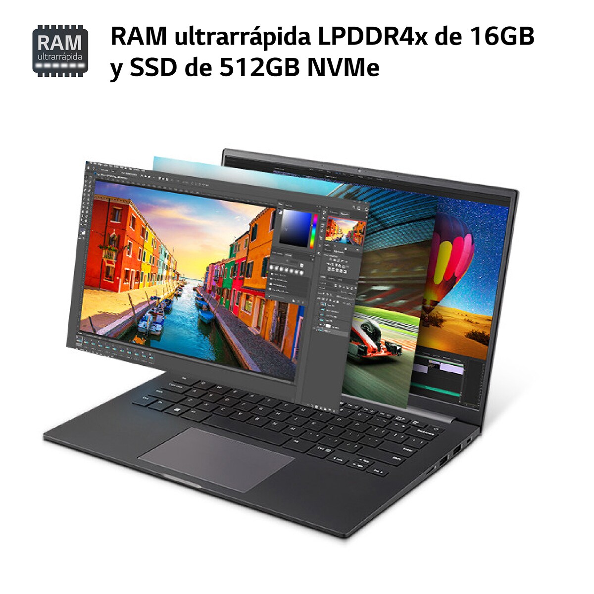 Portátil LG ULTRA 16U70R, Ryzen 5-7530U, 16GB, 512GB SSD, 16", W11 Gris carbón-3