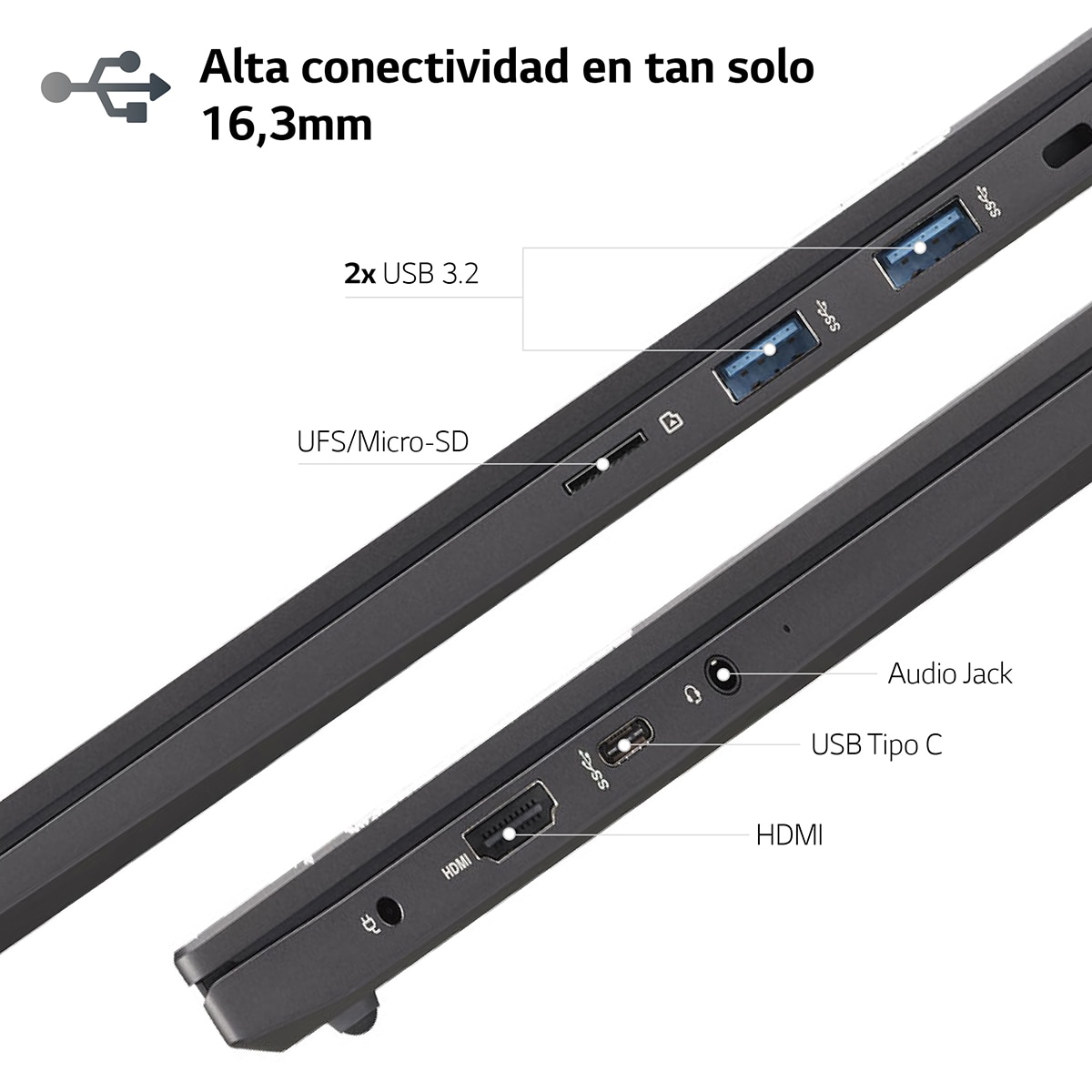 Portátil LG ULTRA 16U70R, Ryzen 5-7530U, 16GB, 512GB SSD, 16", W11 Gris carbón-5
