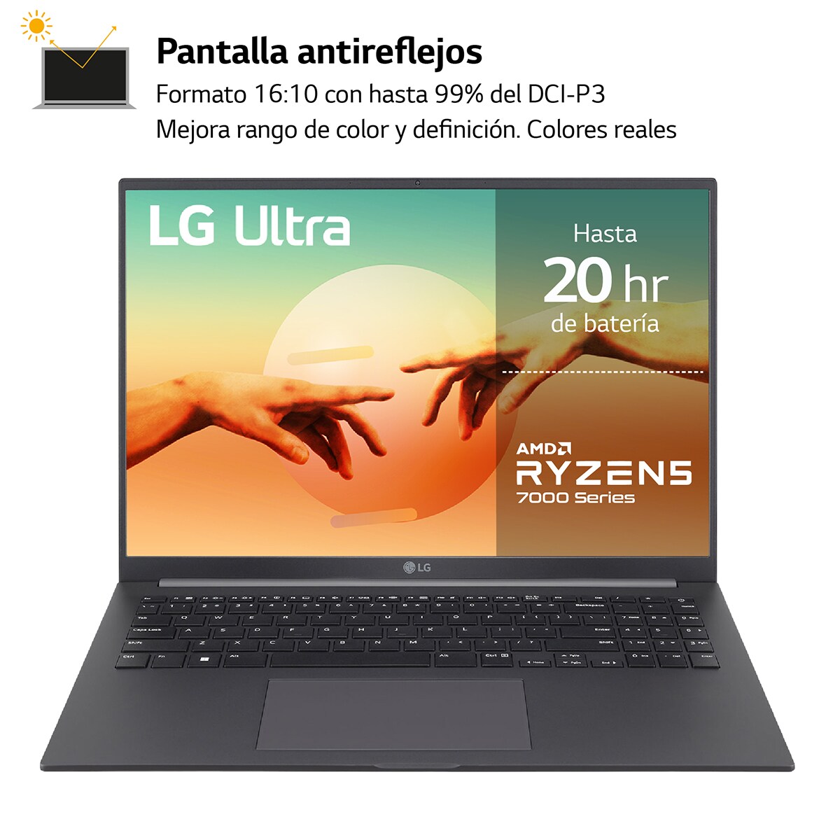 Portátil LG ULTRA 16U70R, Ryzen 5-7530U, 16GB, 512GB SSD, 16", W11 Gris carbón-6