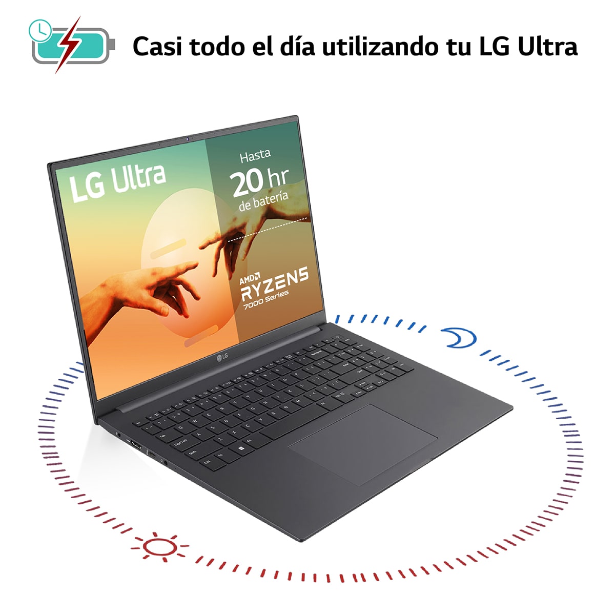 Portátil LG ULTRA 16U70R, Ryzen 5-7530U, 16GB, 512GB SSD, 16", W11 Gris carbón-7