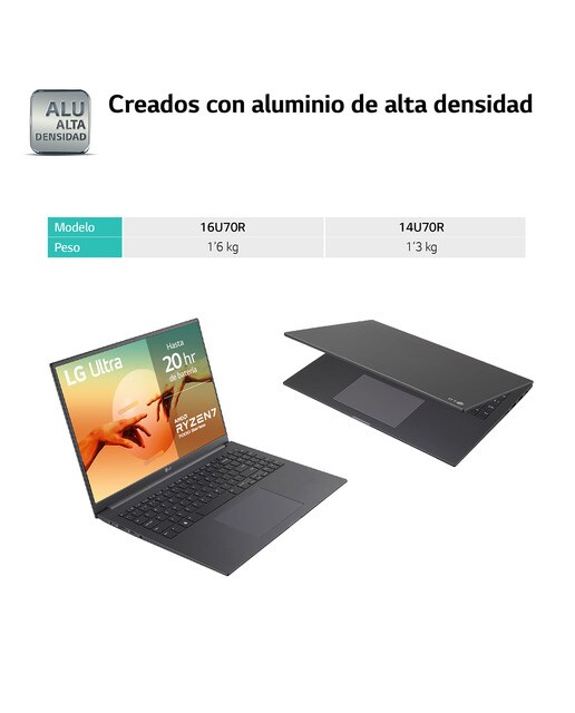 Portátil LG Ultra 16U70R, Ryzen 7-7730U, 16GB, 512GB SSD, 16", W11 - Gris carbón Gris carbón-2