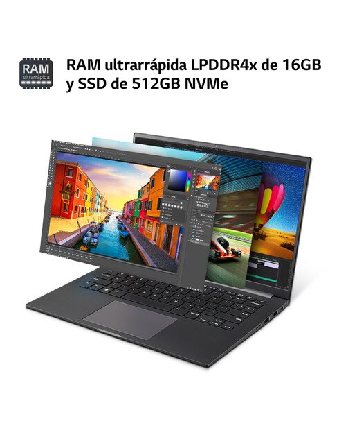 Portátil LG Ultra 16U70R, Ryzen 7-7730U, 16GB, 512GB SSD, 16", W11 - Gris carbón Gris carbón-3