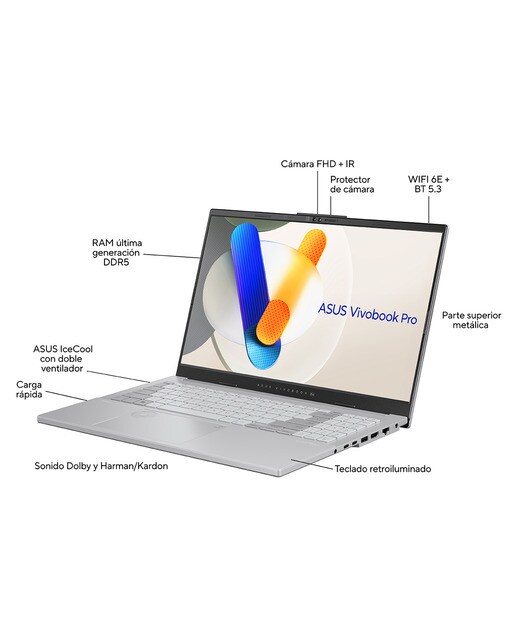 Portátil ASUS Vivobook Pro 15 OLED N6506MV-MA101W, Intel Core Ultra 9 185H, 16GB, 1TB SSD, Nvidia GeForce RTX 4060 8GB, 15,6", W11 Plata-5