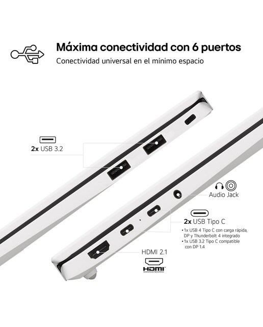 Portátil LG gram 14Z90S, Intel Core Ultra 7 155H, 16GB, 512GB SSD, 14", W11 - Blanco Blanco-6