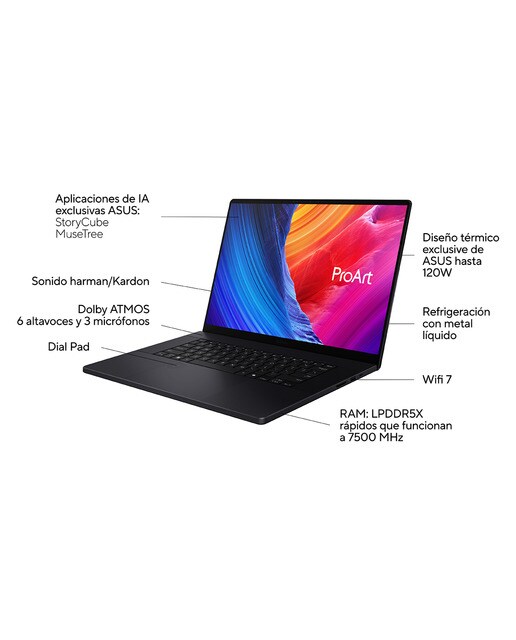 Portátil ASUS ProArt P16 OLED H7606WI-ME024W, Ryzen AI9 HX 370, 32GB, 1TB SSD, GeForce RTX 4070 8GB, 16", W11 Negro-7