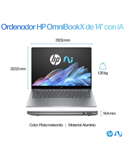 Portátil HP OmniBook X 14-fe0000ns Copilot+PC, Snapdragon X Elite X1E-78-100, 16GB, 1TB SSD, 14", W11 - Plata Plata-6