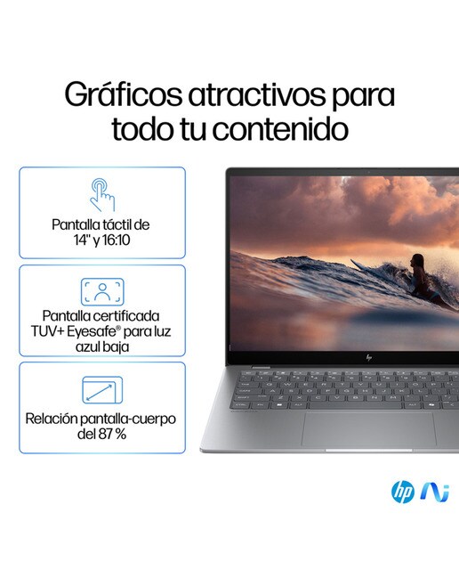 Portátil HP OmniBook X 14-fe0000ns Copilot+PC, Snapdragon X Elite X1E-78-100, 16GB, 1TB SSD, 14", W11 - Plata Plata-9