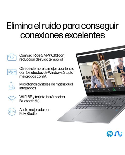 Portátil HP OmniBook X 14-fe0000ns Copilot+PC, Snapdragon X Elite X1E-78-100, 16GB, 1TB SSD, 14", W11 - Plata Plata-10