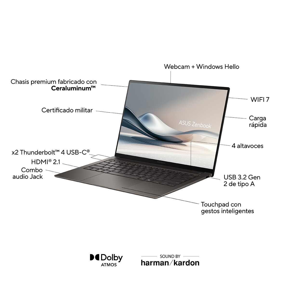 Portátil ASUS Zenbook S14 OLED UX5406SA-PZ304W, Intel Core Ultra 7-258V (Series 2), 32GB, 1TB SSD, 14", W11 Gris-7
