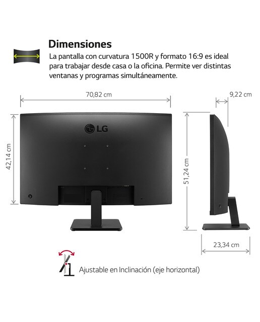 Monitor PC curvo 80cm (31,5") LG 32MR50C-B, 100 Hz, AMD FreeSync Premium Negro-2