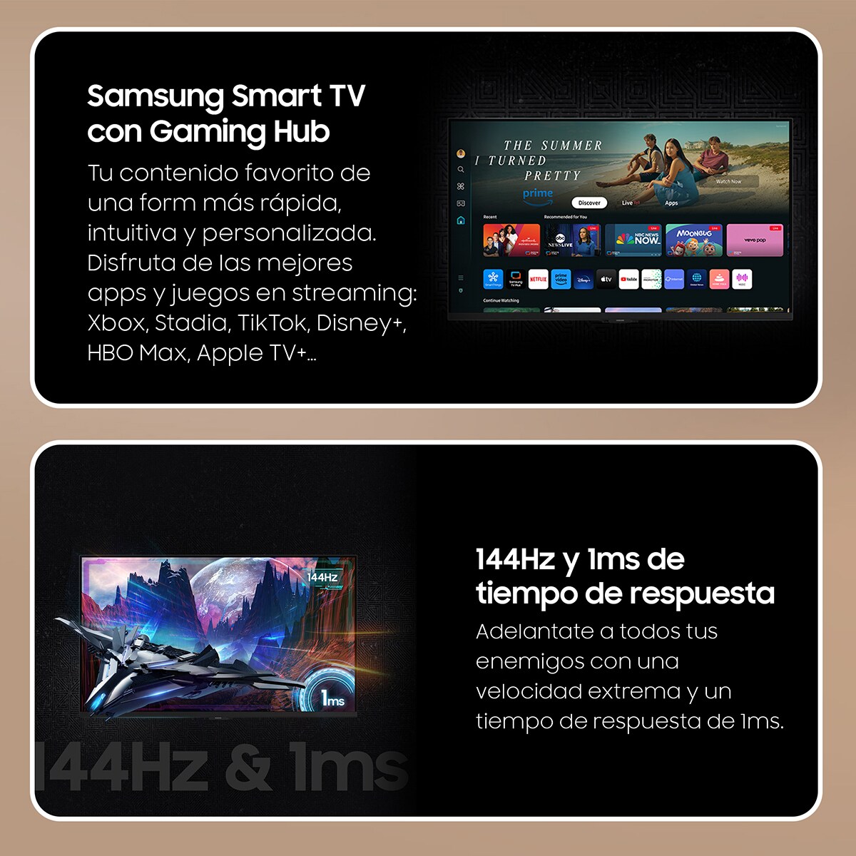 Monitor PC Gaming 81,28cm (32") Samsung Odyssey G7 LS32DG702, 144 Hz, UHD 4K, FreeSync Premium, Funciones Smart 3