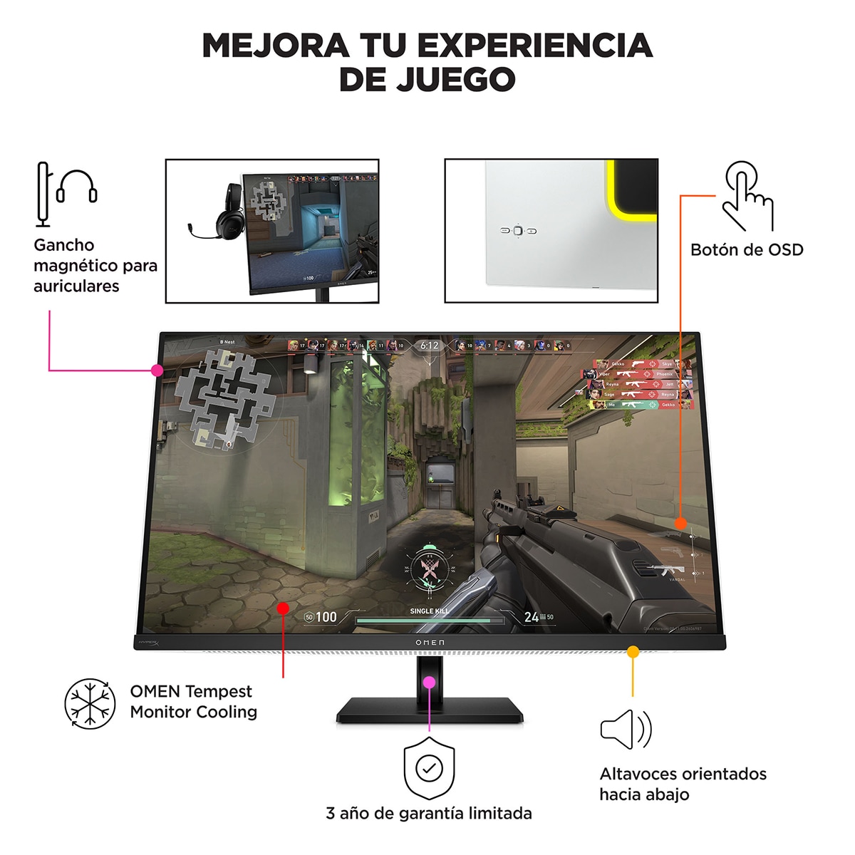 Monitor Gaming HP OMEN Transcend 32, 240Hz, 31,5" UHD QD-OLED, AMD FreeSync Premium Pro y compatible con NVIDIA G-SYNC Blanco / Negro-11