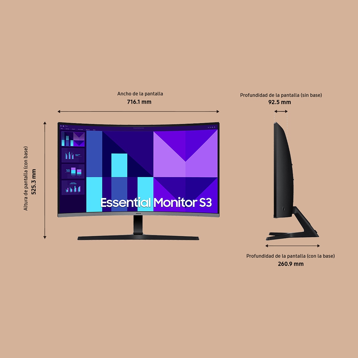 Monitor PC curvo 81,2cm (32") Samsung Essential S30GD, 100 Hz, Full HD Negro-2