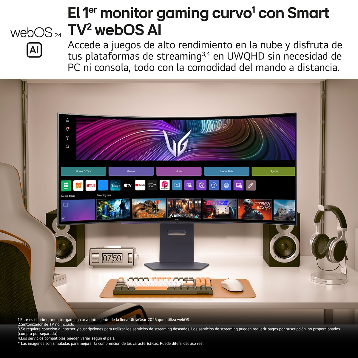Monitor PC Gaming curvo 113cm (45") LG UltraGear OLED 45GX90SA, 240Hz, QHD, con Smart TV LG webOS AI Gris-4