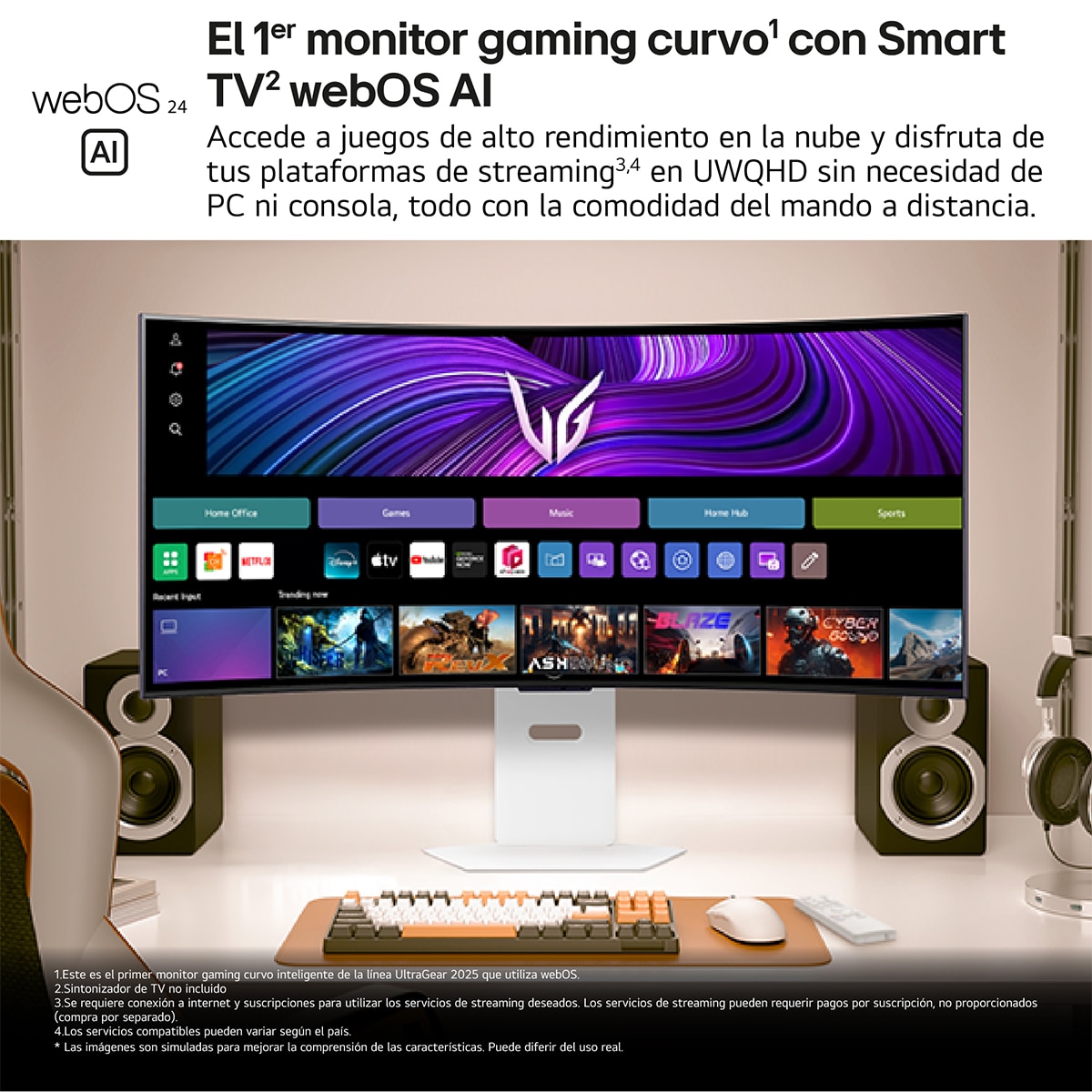 Monitor PC Gaming curvo 99cm (39") LG UltraGear OLED 39GX90SA, 240Hz, QHD con Smart TV LG webOS AI Blanco-3