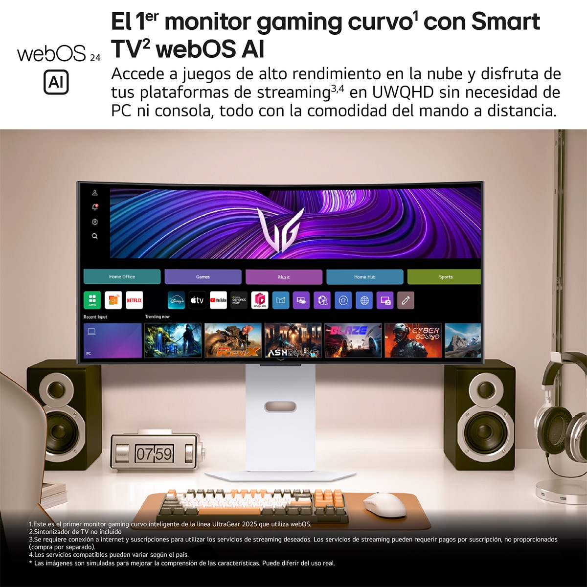Monitor PC Gaming curvo 86cm (34") LG UltraGear OLED 34GX90SA, 240Hz, QHD con Smart TV LG webOS AI Blanco-3