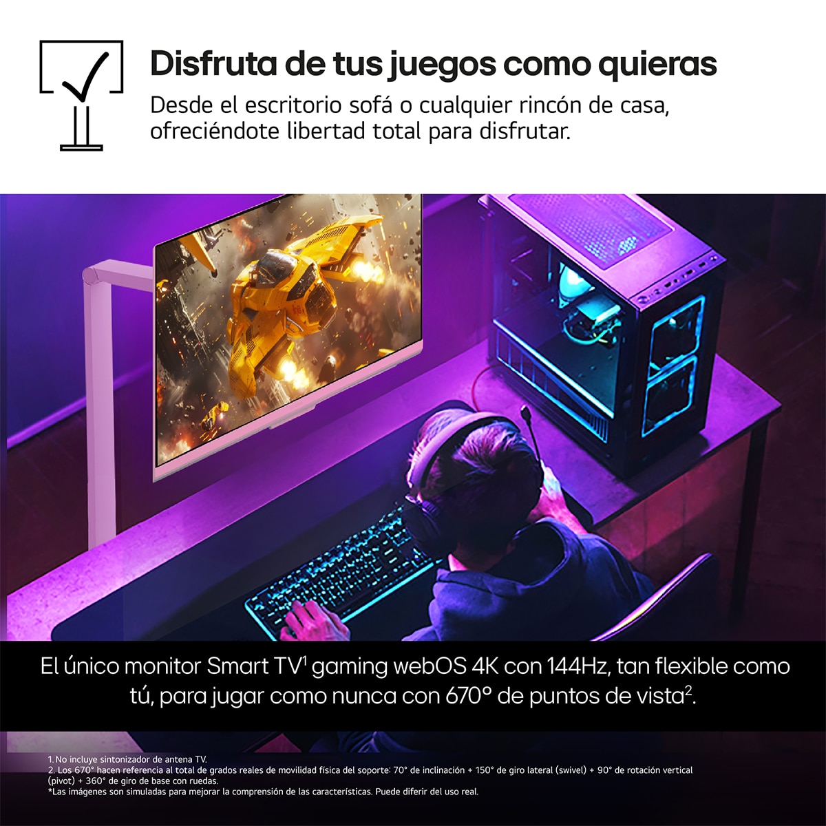 LG Smart Monitor Swing, 32'', serie gaming, 4K UHD, 144 Hz, 1ms, webOS 24, peana Swing portátil y flexible, Mando Magic Pointer Remote Blanco-3