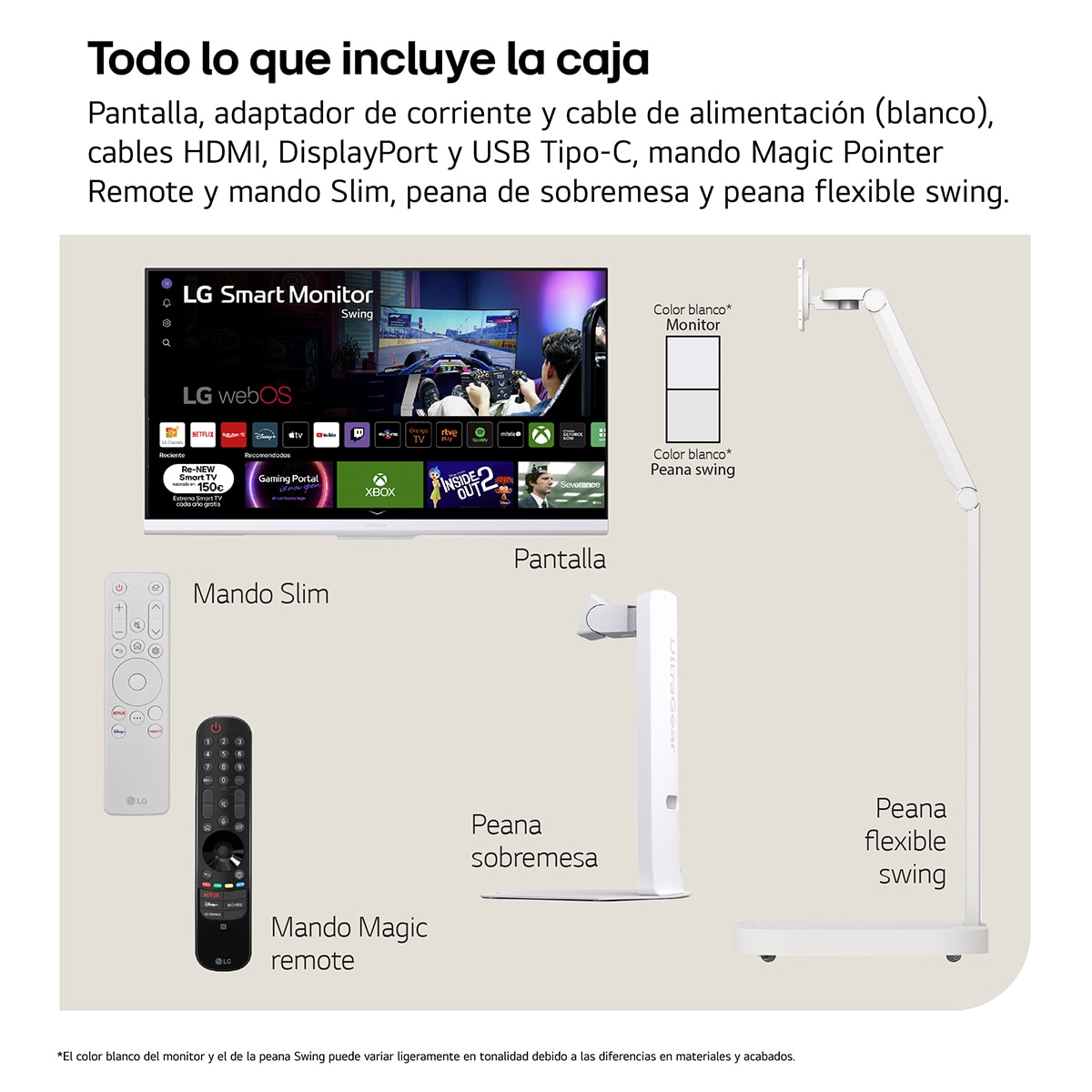 LG Smart Monitor Swing, 32'', serie gaming, 4K UHD, 144 Hz, 1ms, webOS 24, peana Swing portátil y flexible, Mando Magic Pointer Remote Blanco-15