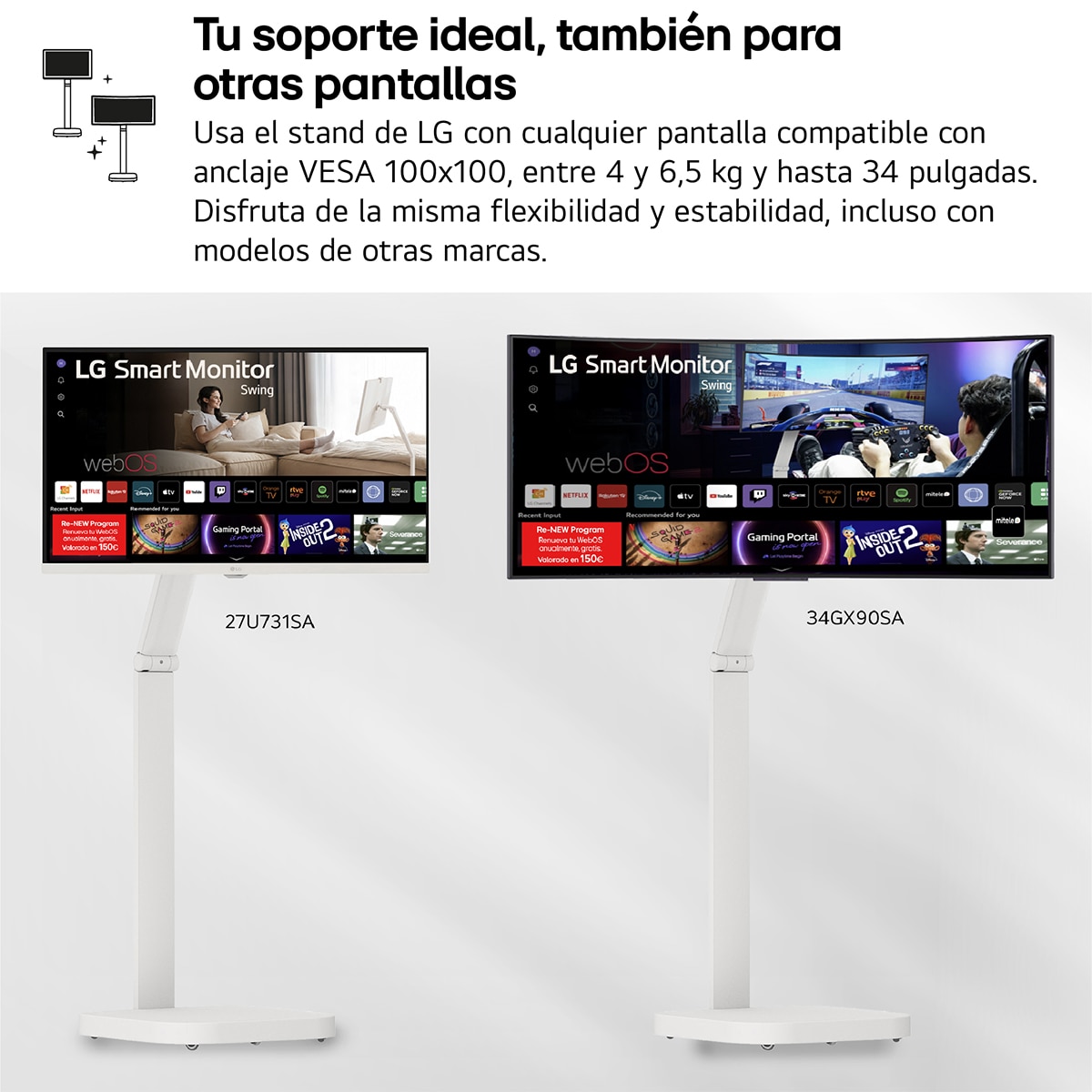 LG Smart Monitor Swing, 32", serie Cine & Streaming, 4K UHD, webOS 24, peana Swing portátil y flexible, Mando Magic Pointer Remote. - Blanco Blanco-12