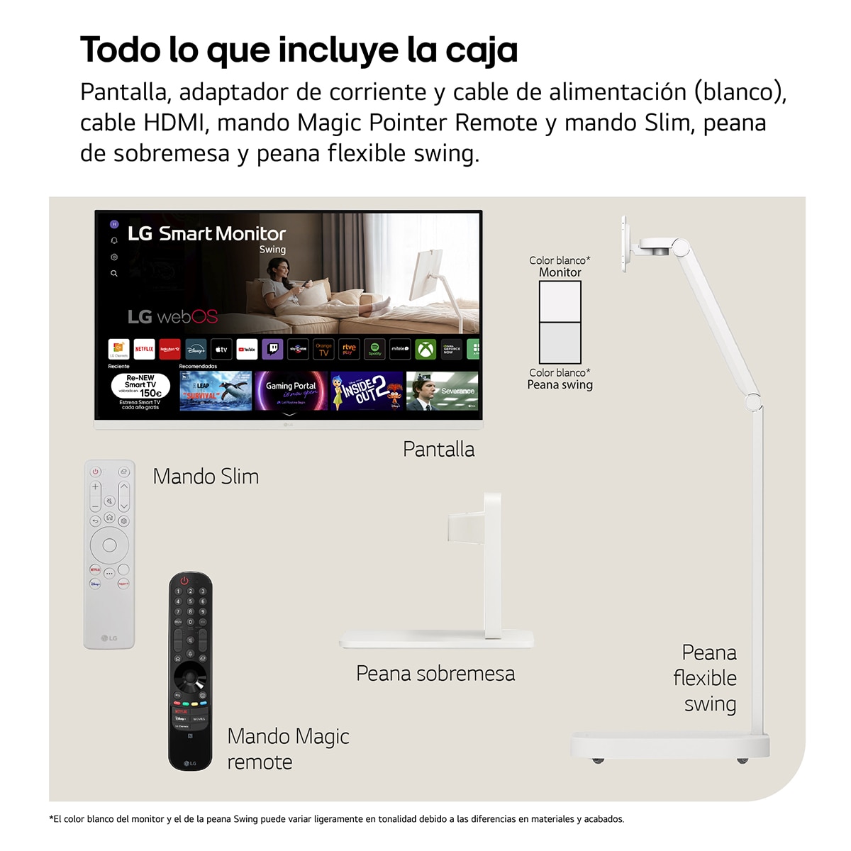 LG Smart Monitor Swing, 32", serie Cine & Streaming, 4K UHD, webOS 24, peana Swing portátil y flexible, Mando Magic Pointer Remote. - Blanco Blanco-15