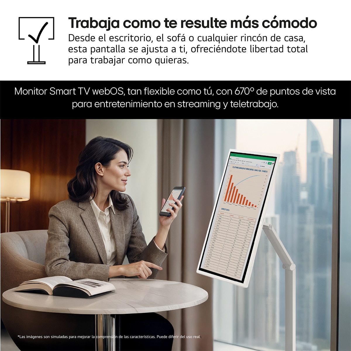 LG Smart Monitor Swing, 32", serie Teletrabajo, Full HD, IPS, webOS 23, peana Swing portátil y flexible, Mando Magic Pointer Remote Blanco-4