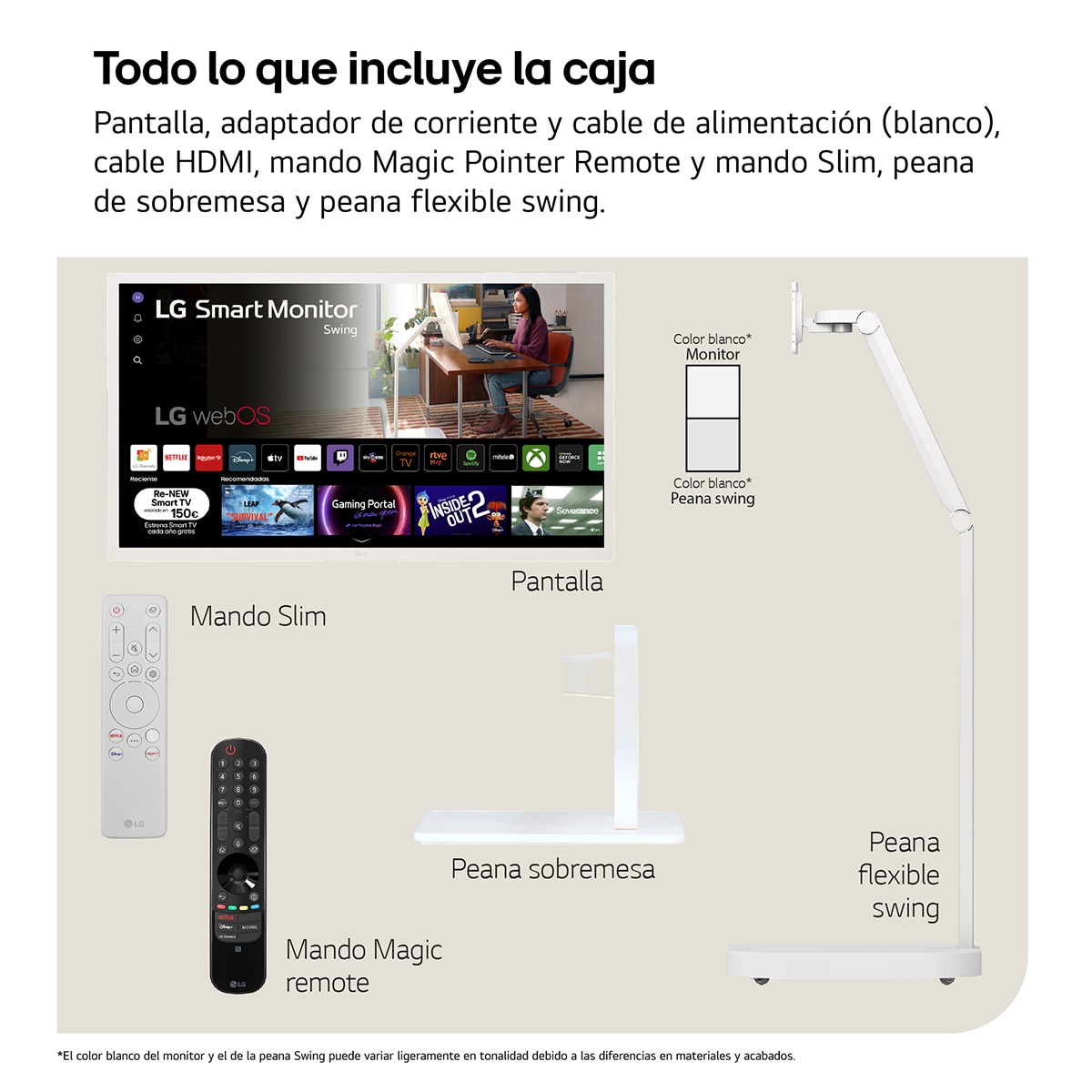 LG Smart Monitor Swing, 32", serie Teletrabajo, Full HD, IPS, webOS 23, peana Swing portátil y flexible, Mando Magic Pointer Remote Blanco-15
