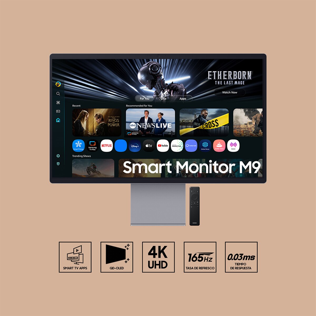 Monitor Gaming 80 cm (32") Samsung Smart Monitor M9 LS32FM902SUXEN, OLED, UHD 4K, 165 Hz, 0,03 ms, FreesSync Premium Pro con altavoces Plateado carbón-8