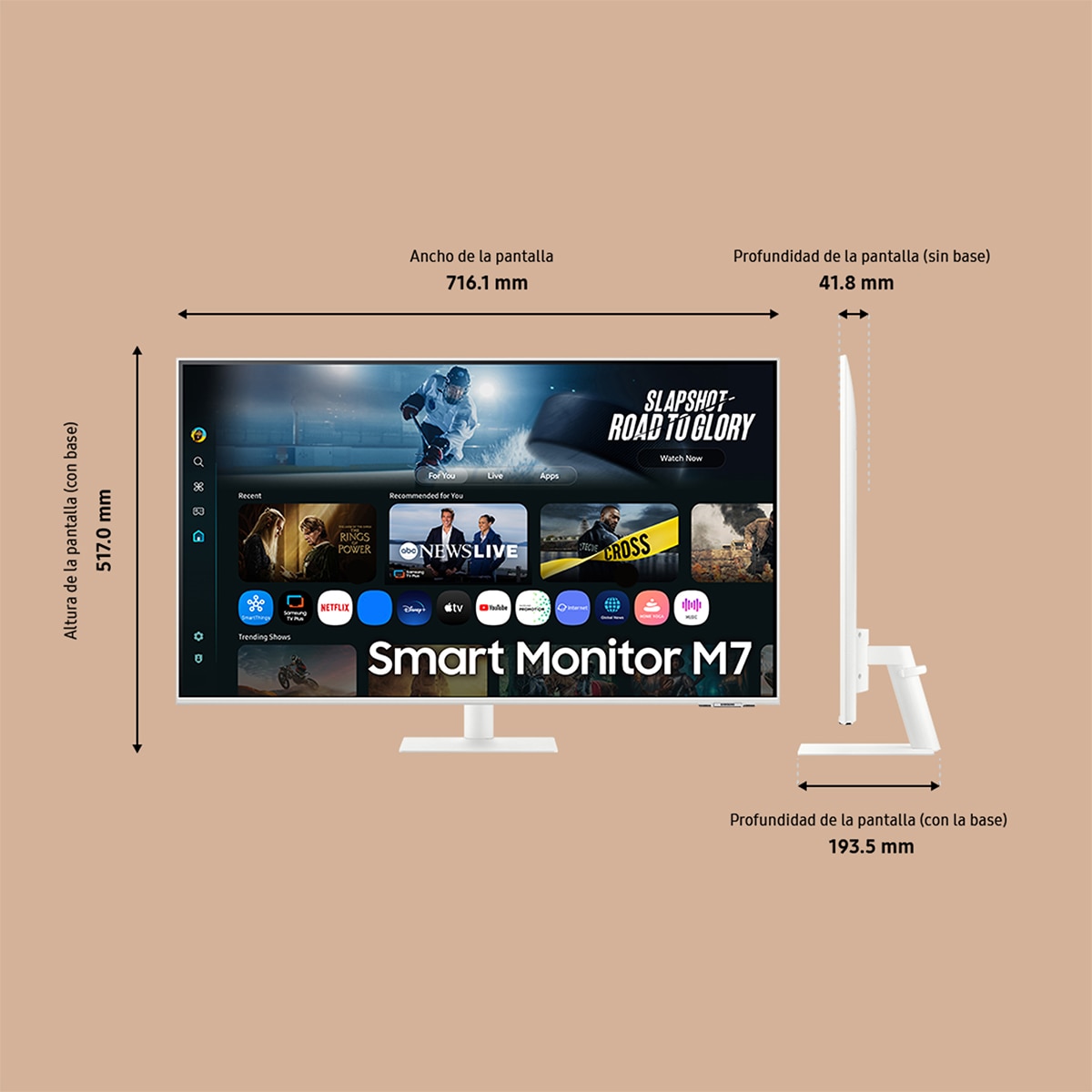 Monitor PC 81,28cm (32") Samsung Smart Monitor M7-M70F-LS32FM701UUXEN, 60 Hz UHD 4K, Funciones Smart Blanco-2