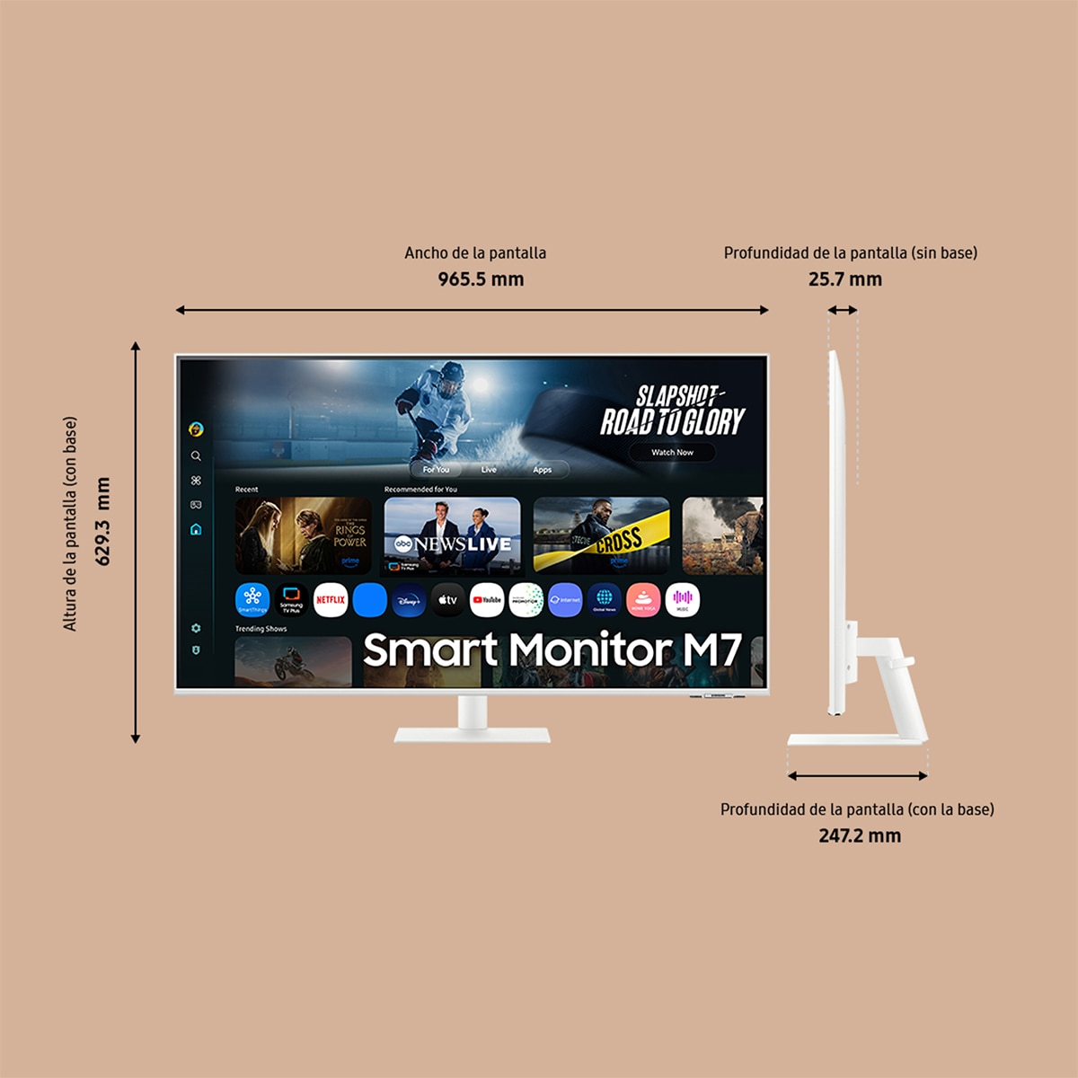 Monitor PC 109,22cm (43") Samsung Smart Monitor M7-M70SF-LS43FM701UUXEN, 60 Hz UHD 4K, Funciones Smart Blanco-2