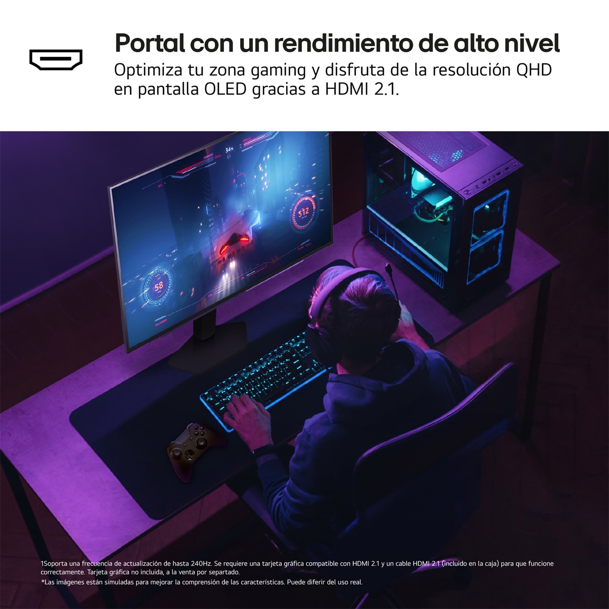 Monitor PC gaming 68 cm (27") LG Ultragear 27GX704A, 240 Hz, QHD, OLED, AMD FreeSync Premium Pro Gris-9