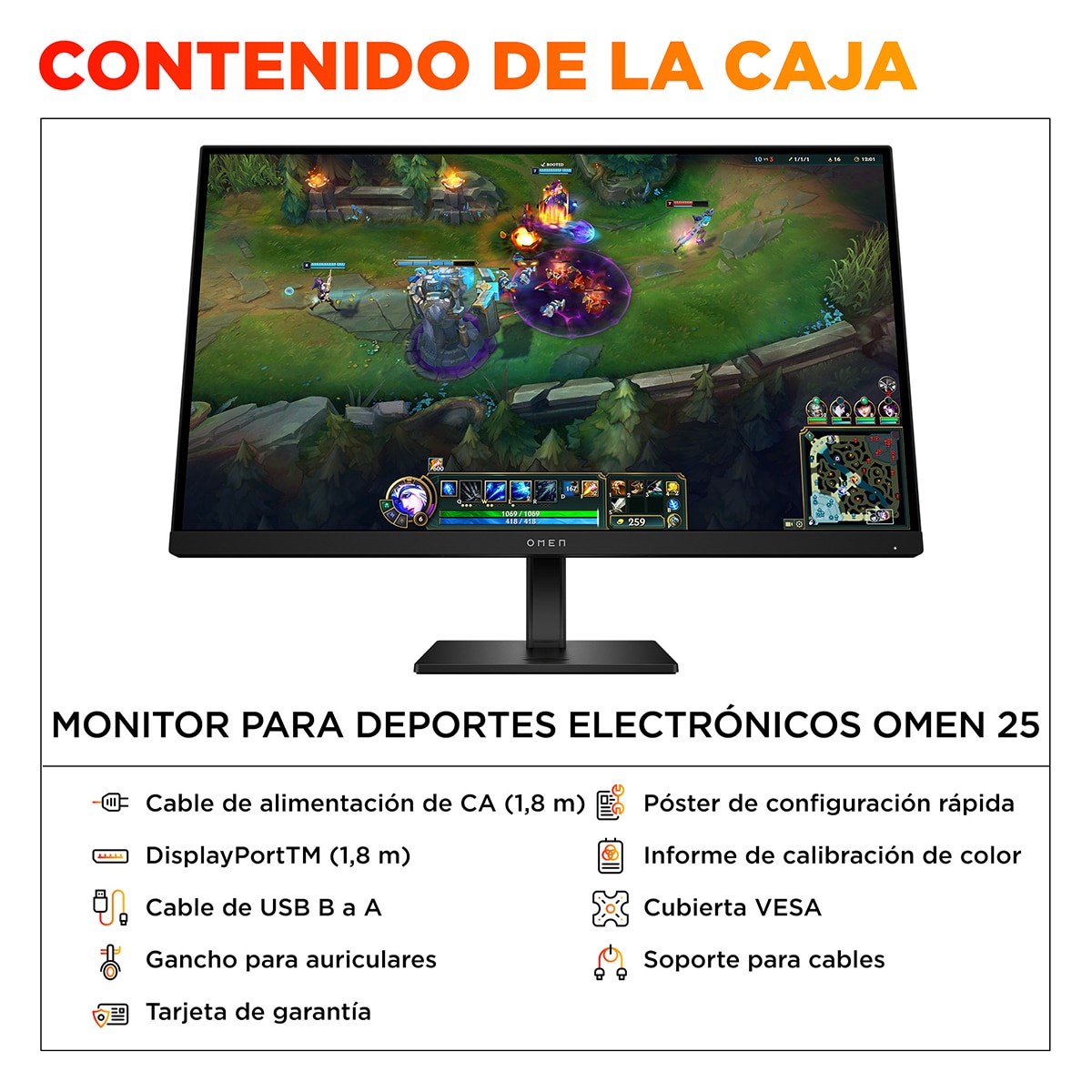 Monitor PC Gaming 62,2cm (24,5") HP OMEN 25, 360Hz, Full HD IPS, AMD FreeSync Premium y compatible con NVIDIA G-SYNC Negro-12