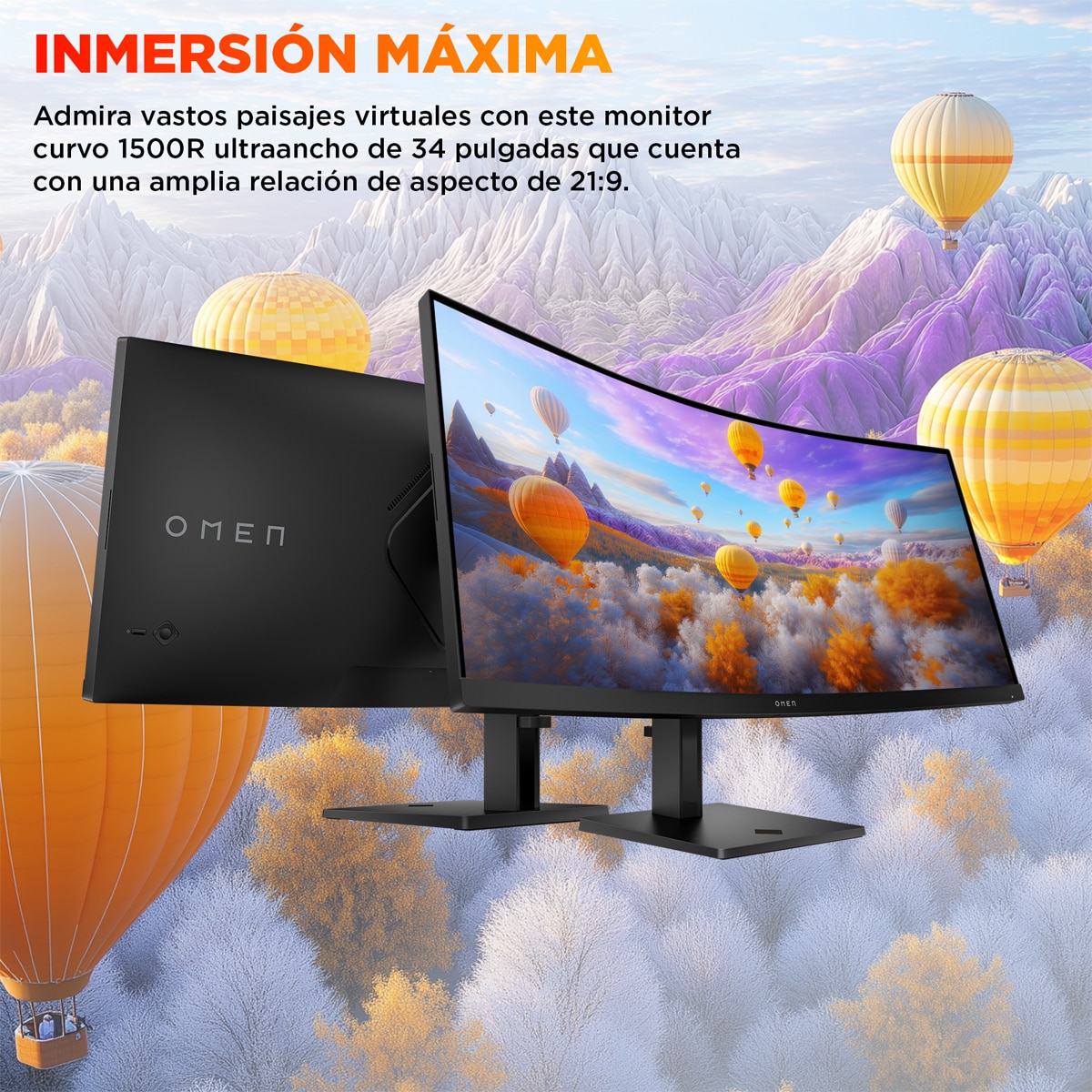 Monitor PC Gaming 86,4cm (34") HP OMEN 34c G2 Curvo, 180Hz, WQHD, audio integrado, AMD FreeSync Premium - Negro Negro-7