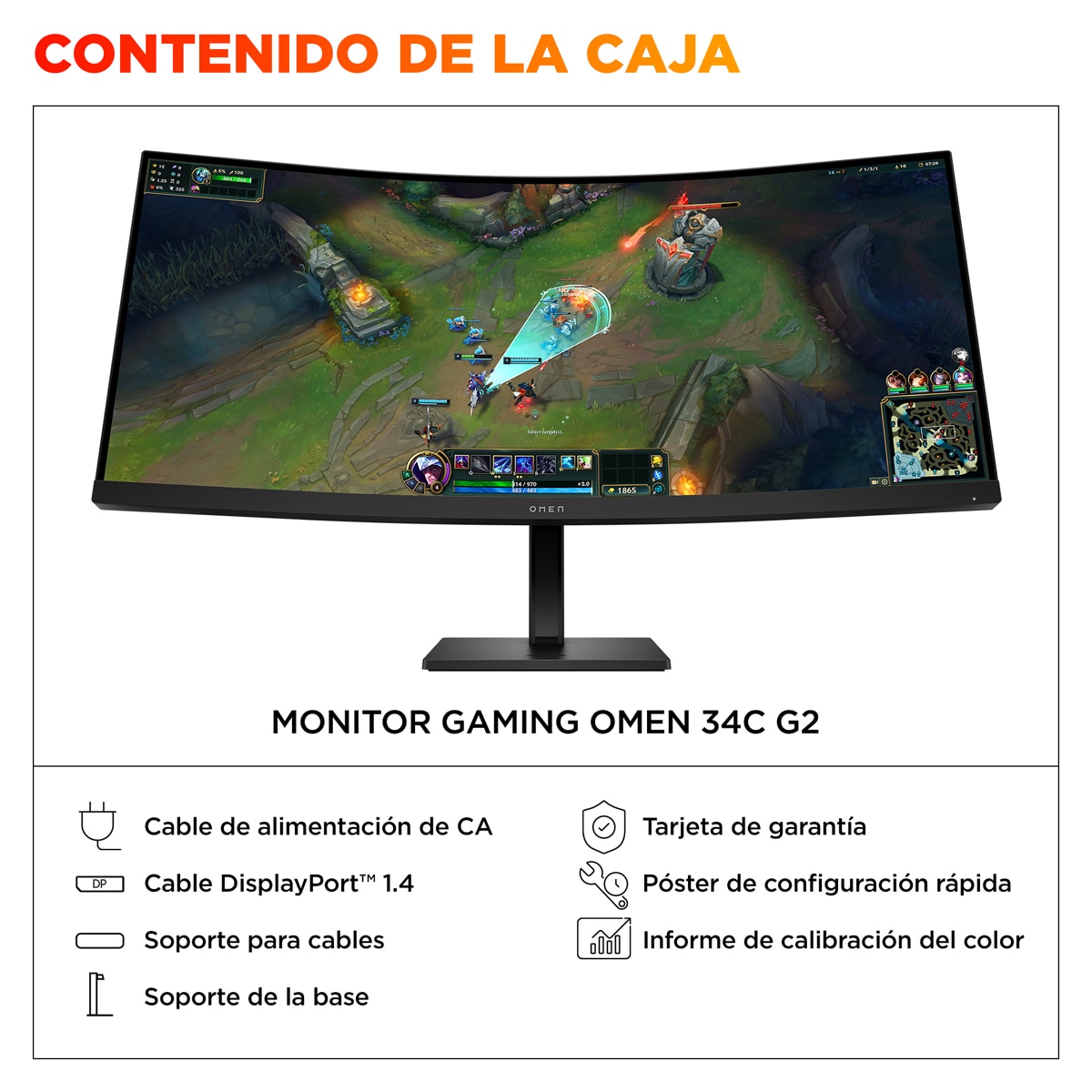 Monitor PC Gaming 86,4cm (34") HP OMEN 34c G2 Curvo, 180Hz, WQHD, audio integrado, AMD FreeSync Premium - Negro Negro-13