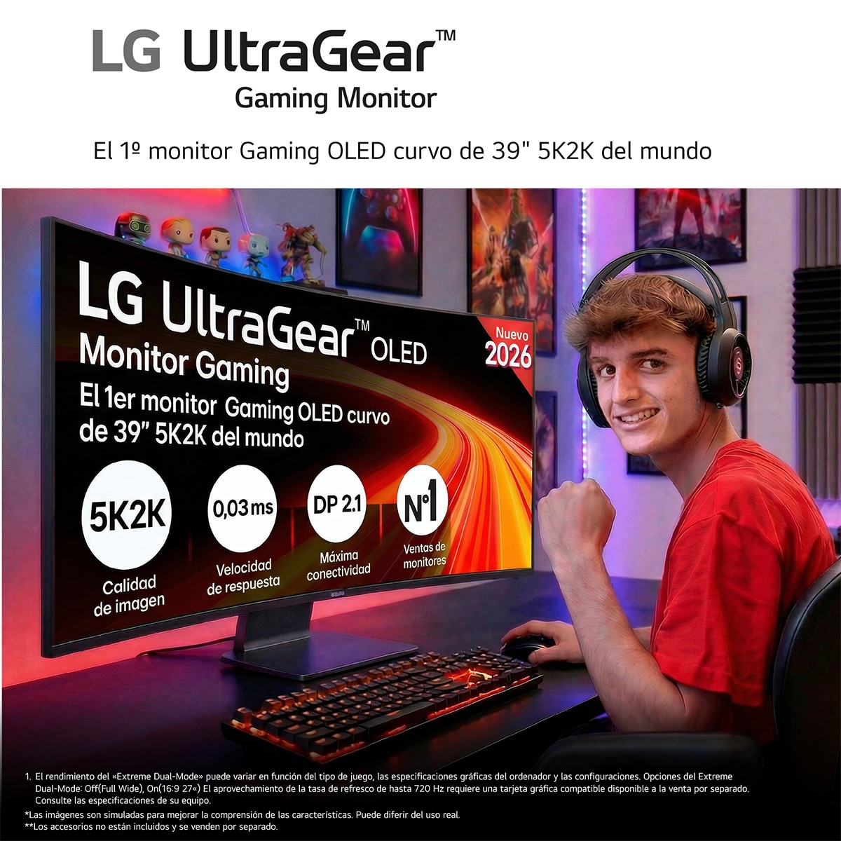Monitor PC Gaming curvo 99,1cm (38,6") LG UltraGear 39GX950B-B, 165Hz, WUHD OLED 5K2K - Gris Gris-14