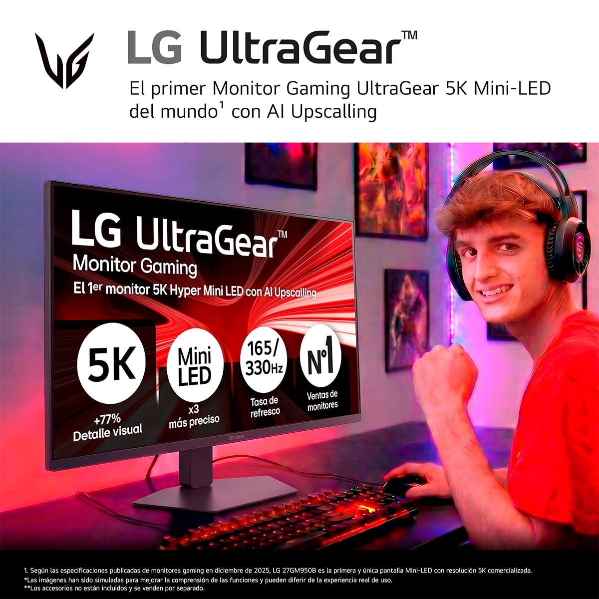 Monitor PC Gaming 68,4cm (27") LG UltraGear 27GM950B-B, 165 Hz, 5K MicroCell MiniLED - Gris Gris-16