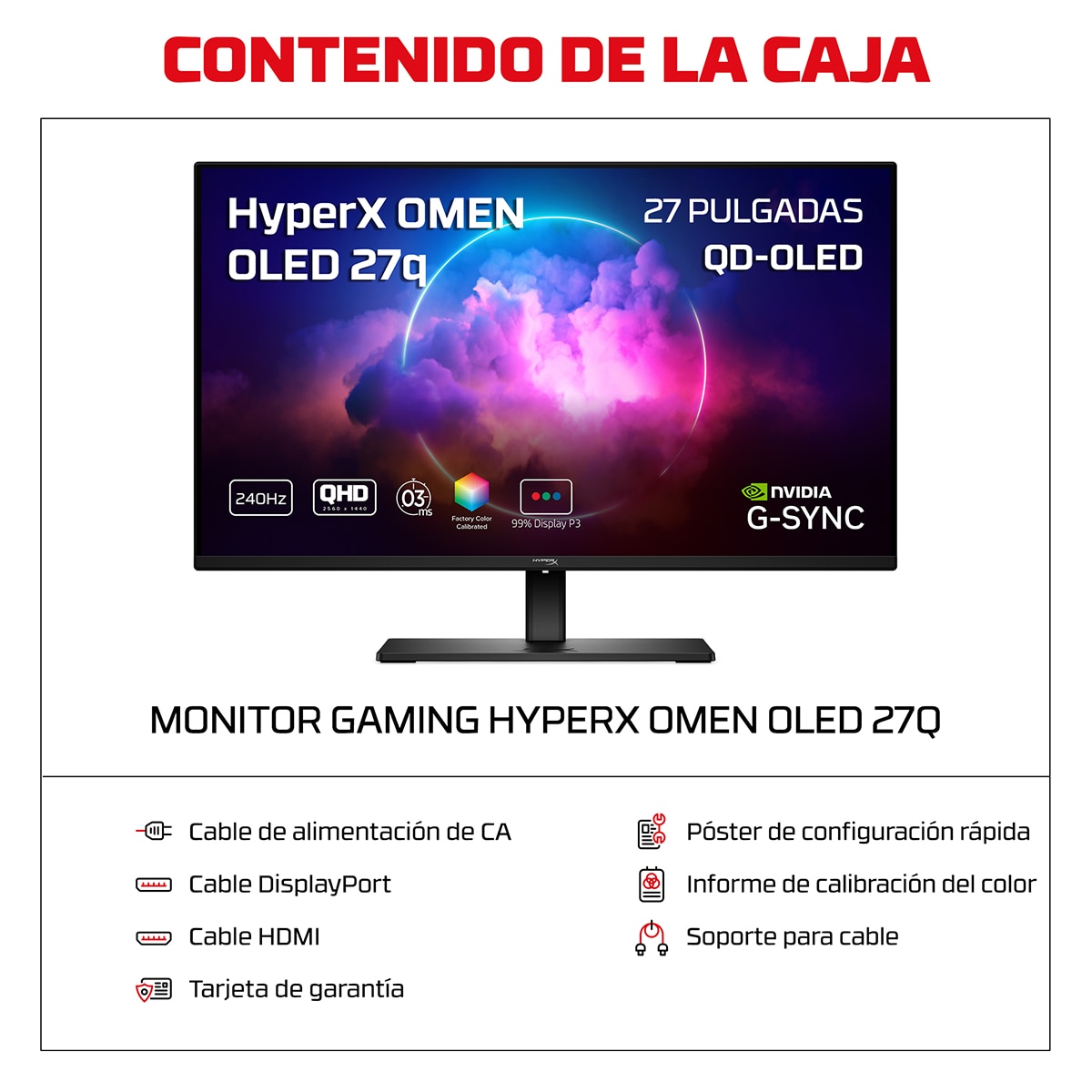 Monitor PC gaming 67,3 cm (27") HP OMEN Hyper 27q, 240 Hz, QHD, Nvidia G-Sync - Negro Negro-10