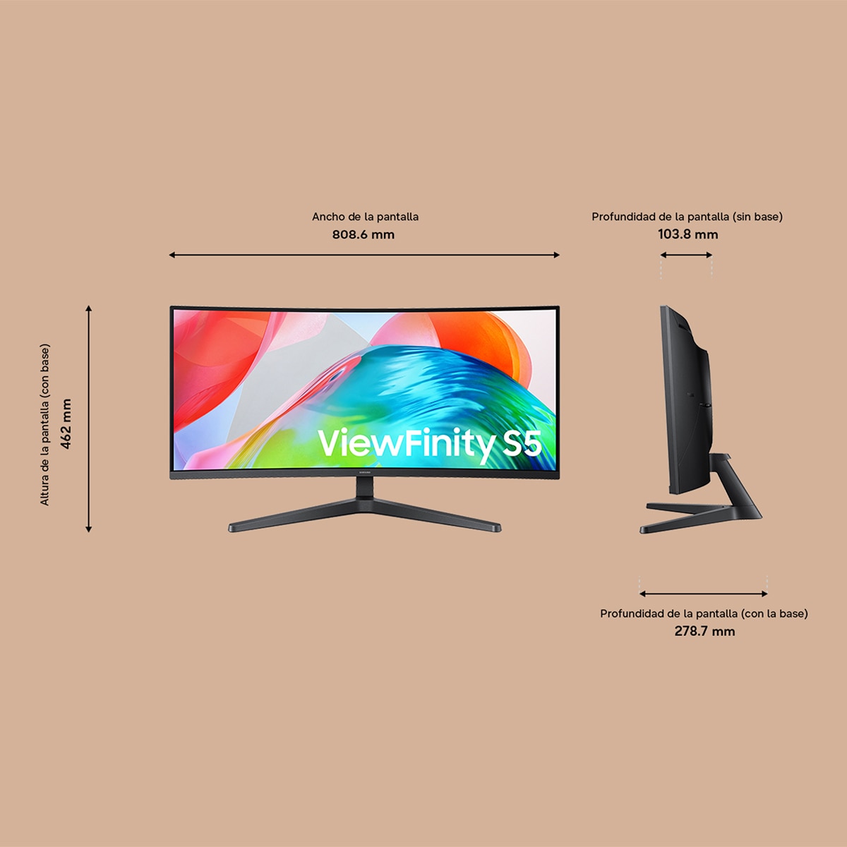 Monitor PC curvo 86,3cm (34") Samsung ViewFinity S5 LS34H550GAUXEN, 120 Hz, UWQHD, 21:9 - Negro Negro-2