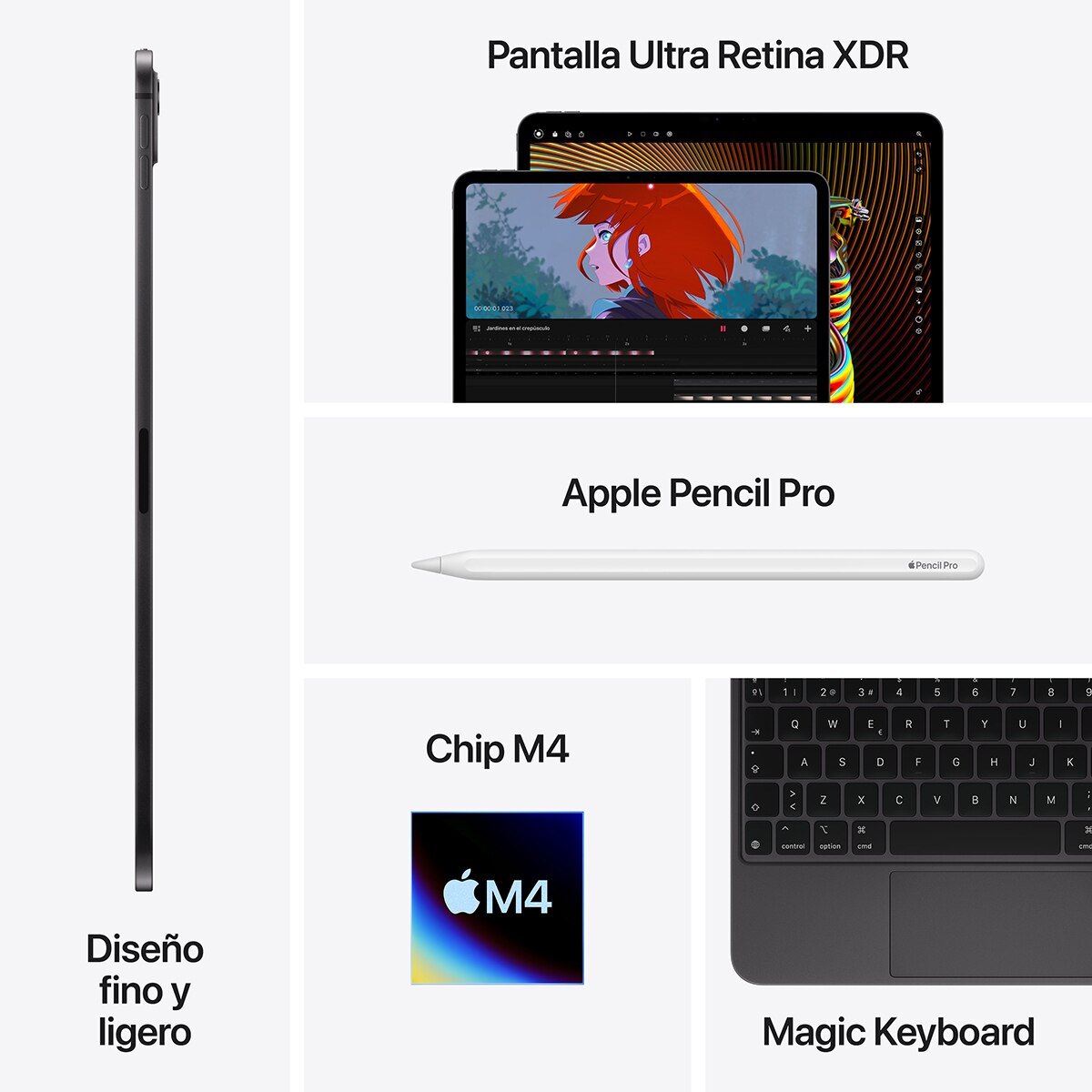 Apple iPad Pro 13" (2024) M4, Wi-Fi + Cellular - Plata vidrio estándar 1 TB + 16 GB RAM Plata vidrio estándar-11